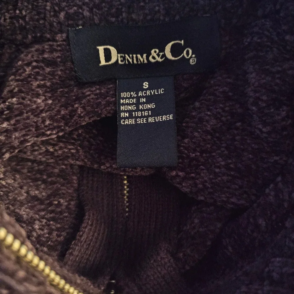NWOT DENIM & CO Women's Purple Full Zip Chenille Knit Sweater Cardigan Size S - Picture 3 of 4